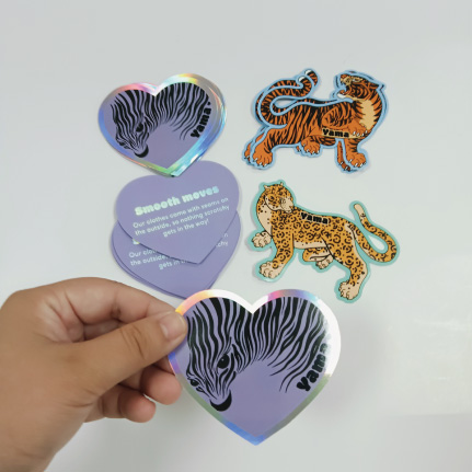 Factory Supple Custom Clear Adhesive Waterproof Double Sided printing Holographic Cartoon Die Cut Stickers for Strong Stick